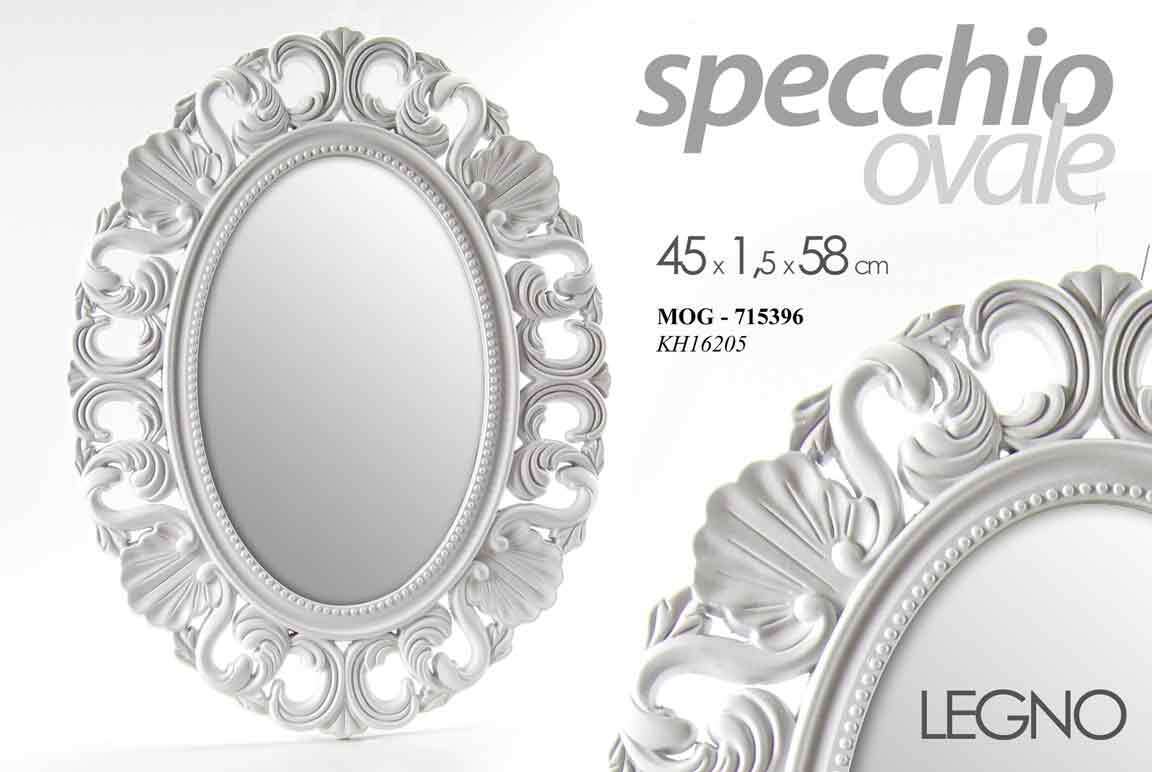 SPECCHIO DA PARETE SPECCHIERA OVALE CORNICE LEGNO BIANCA CLASSICO MODERNO 58*45