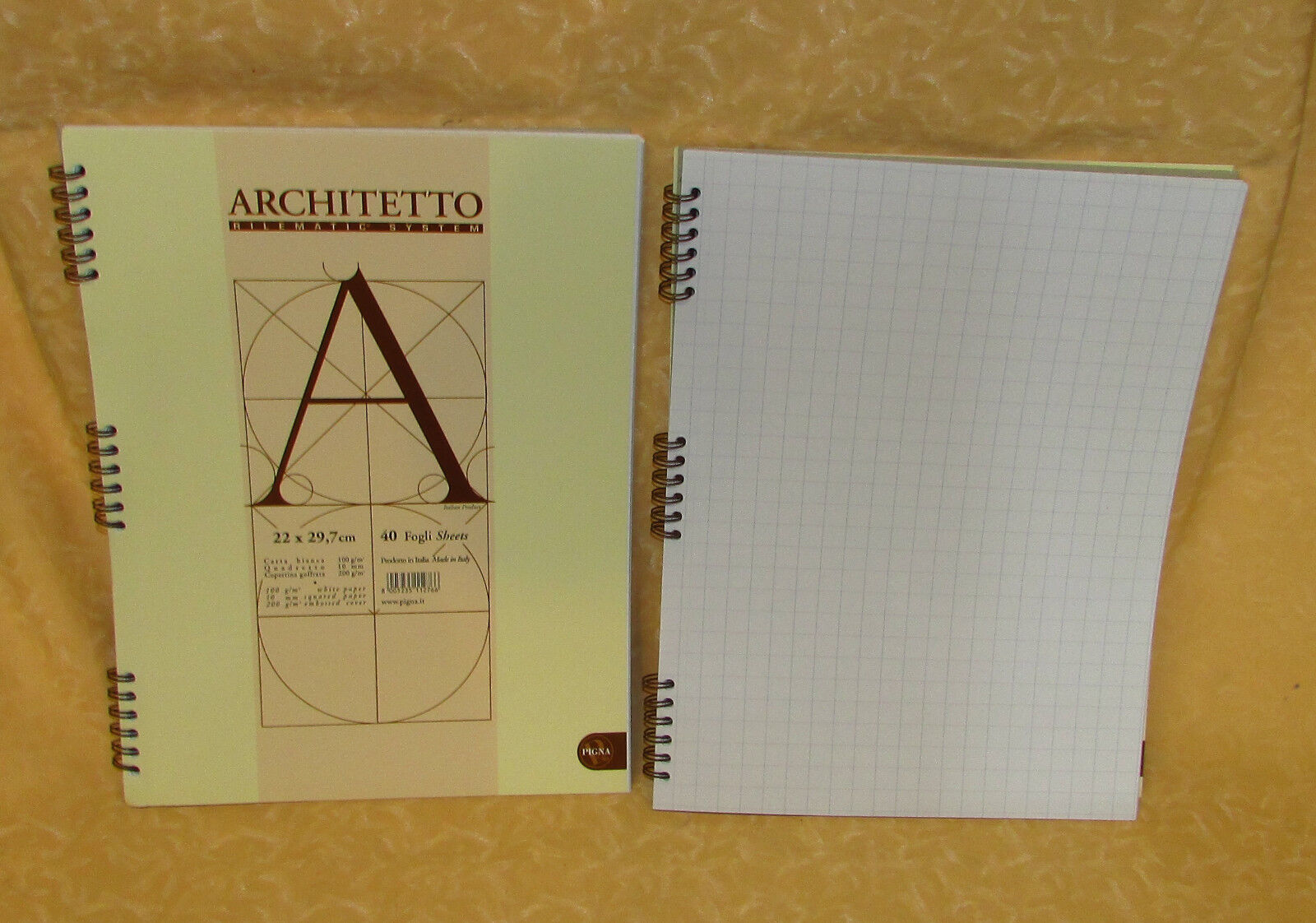 BLOCCO ARCHITETTO CON SPIRALE 40 FOGLI CARTA BIANCA A QUADRETTI 10mm   cod.20114