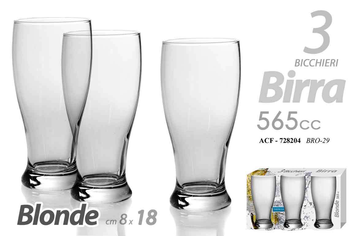 SET 3 BICCHIERI DA BIRRA CHIARA 18 cm VETRO BICCHIERE ALCOLICI BLONDE 565CC