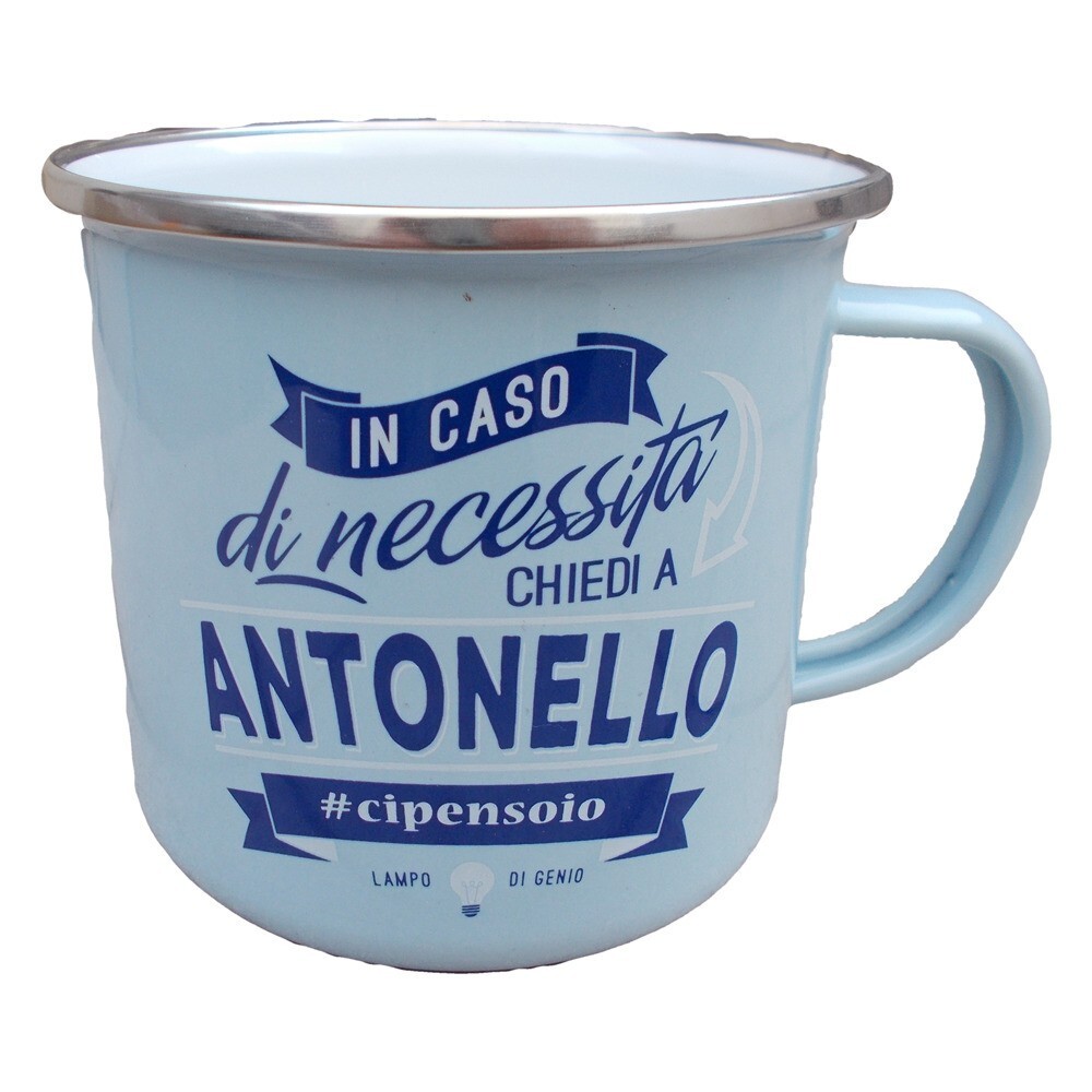 TAZZA mug ANTONELLO in metallo NOMI smaltata AZZURRA h&h IDEA REGALO