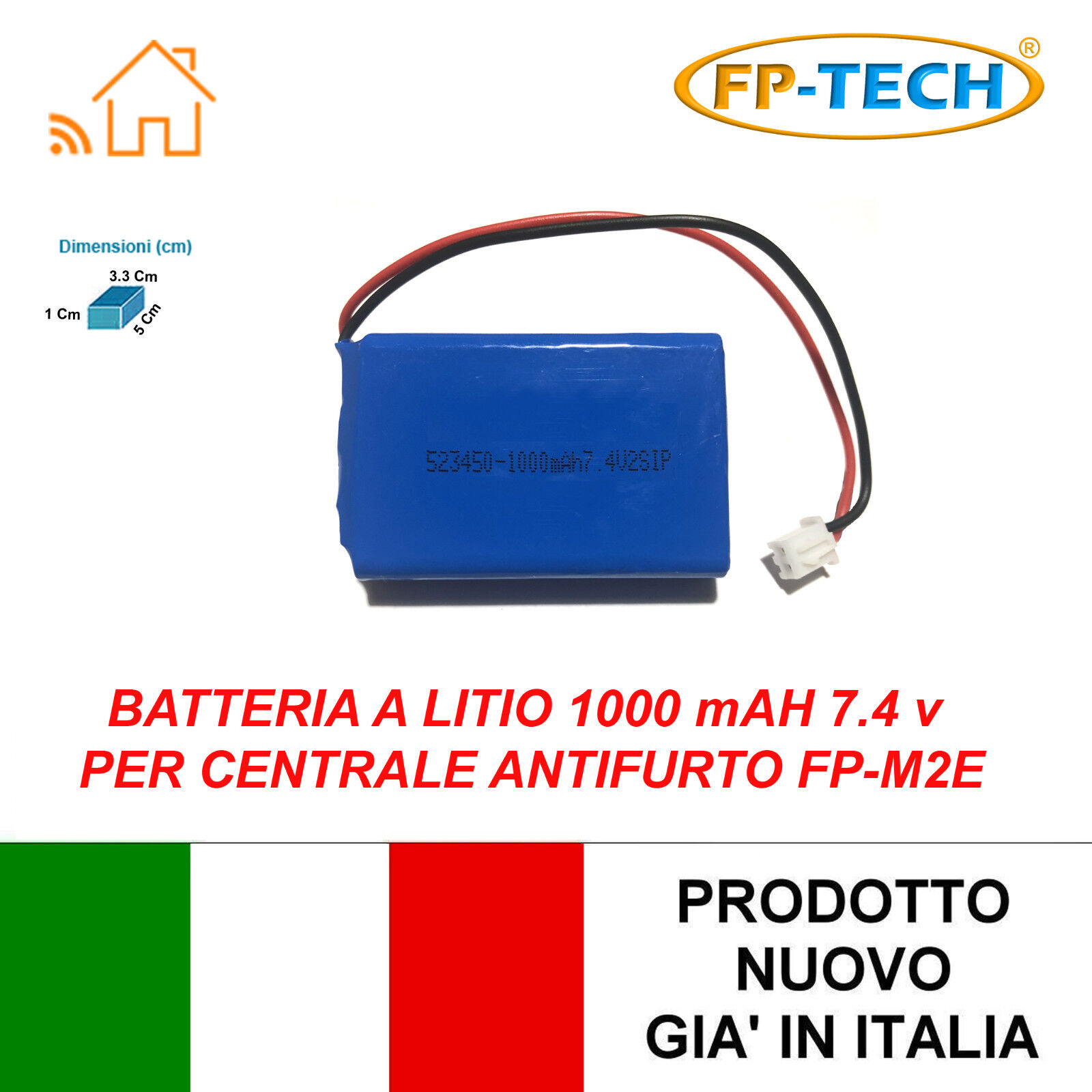 BATTERIA A LITIO DI RICAMBIO CENTRALE ALLARME ANTIFURTO M2E 1000 Mah 7,4 V PILA