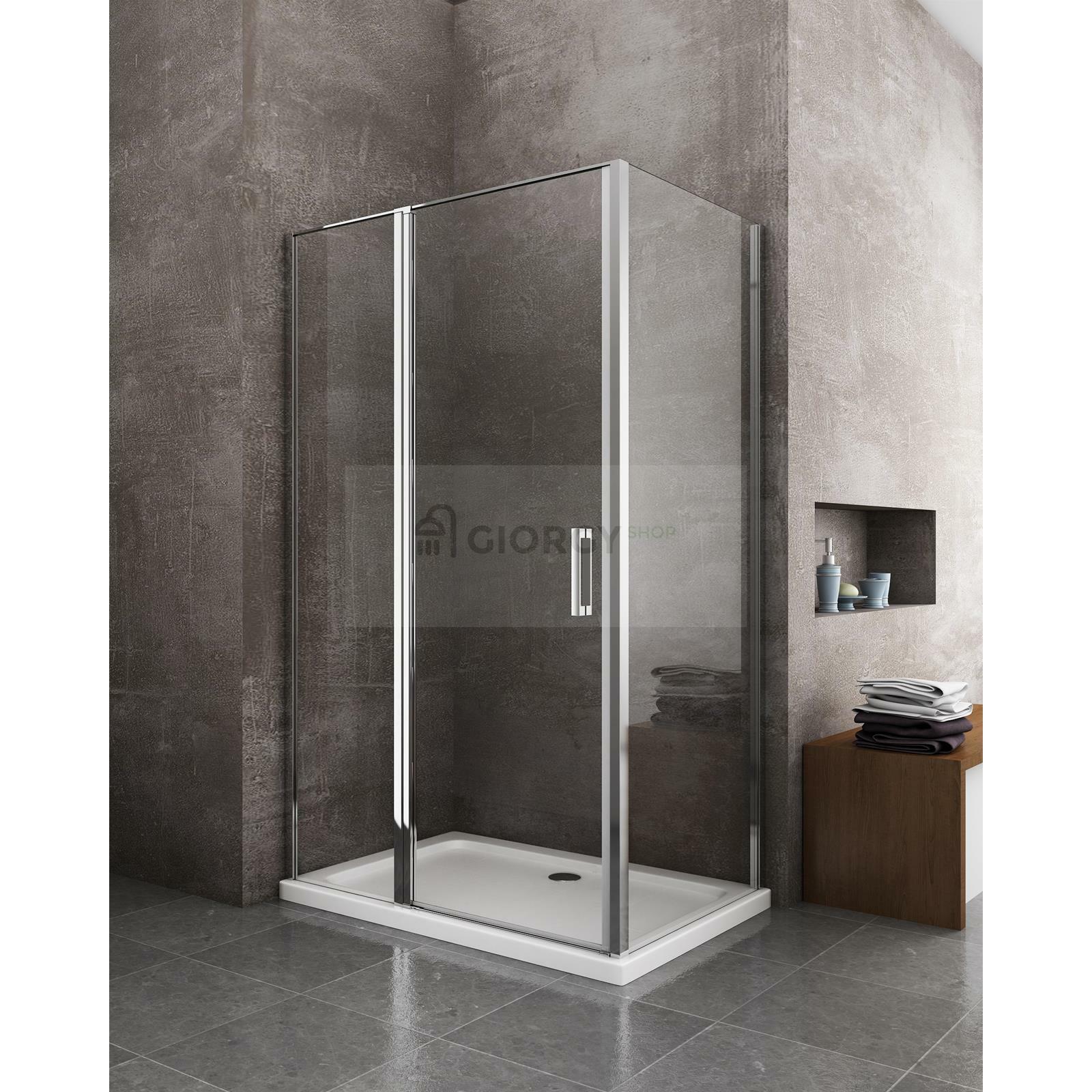 BOX DOCCIA PARETE FISSA + PORTA BATTENTE CON FISSO IN LINEA 6 MM CR TRASPARENTE