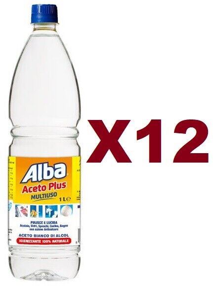12 PZ ALBA ACETO PLUS MULTIUSO ACETO BIANCO DI ALCOL 1LT NATURALE PULISCE LUCIDA