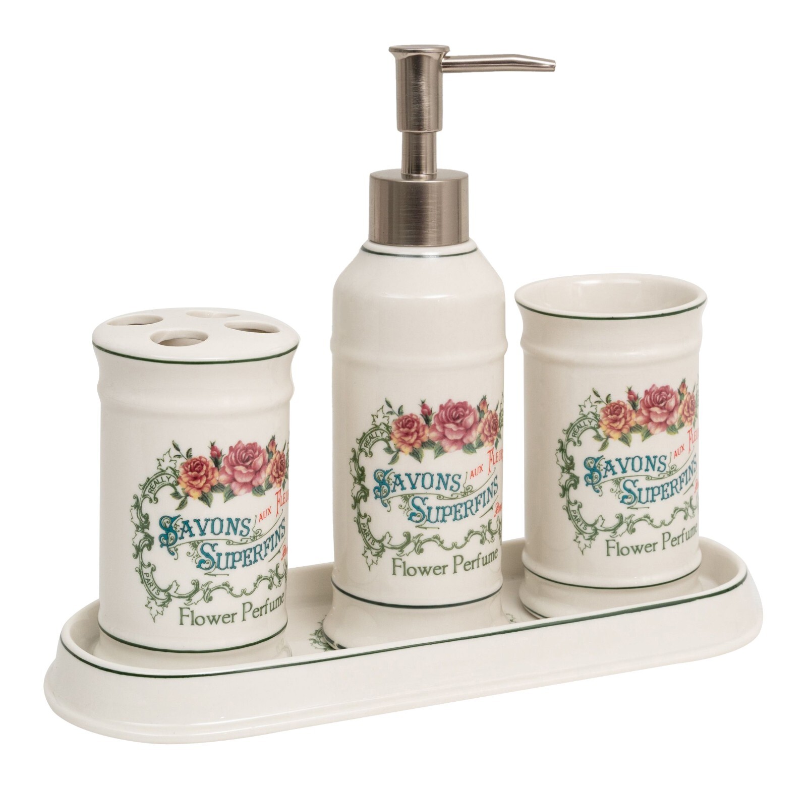 Set bagno 4 pezzi in porcellana Porta Sapone Saponetta Spazzolino Bicchiere