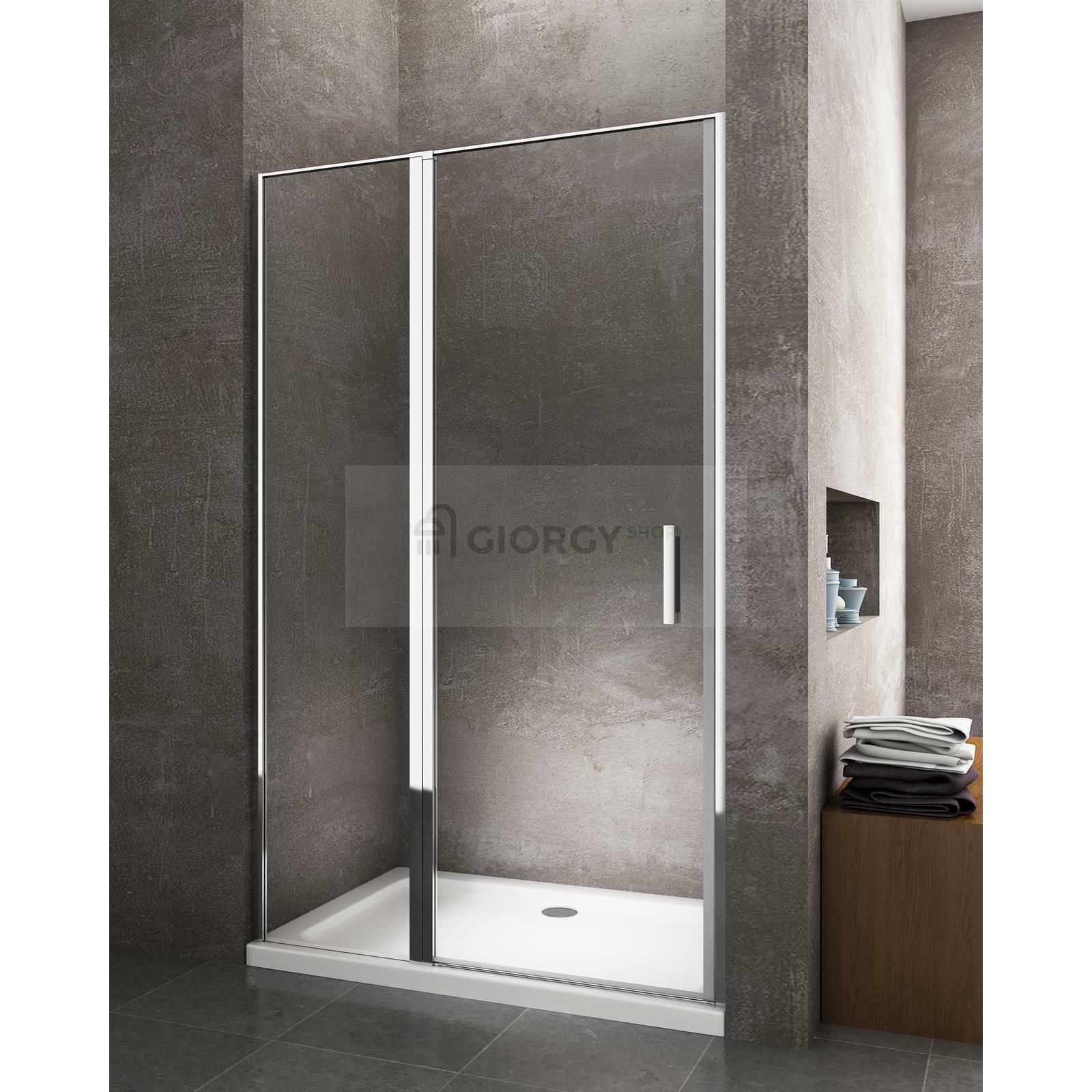 PORTA DOCCIA BATTENTE + FISSO IN LINEA PER NICCHIA VETRO 6 MM H190 CM, 117-120