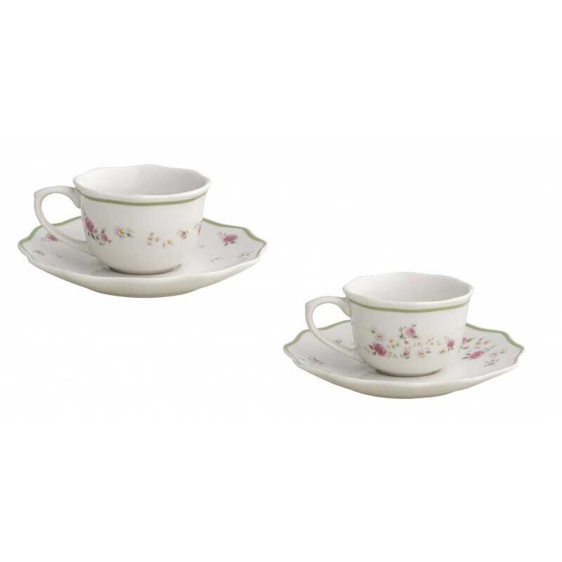 Brandani Set 2 pz tazze da caffe in porcellana dalle linee classiche Nonna Rosa