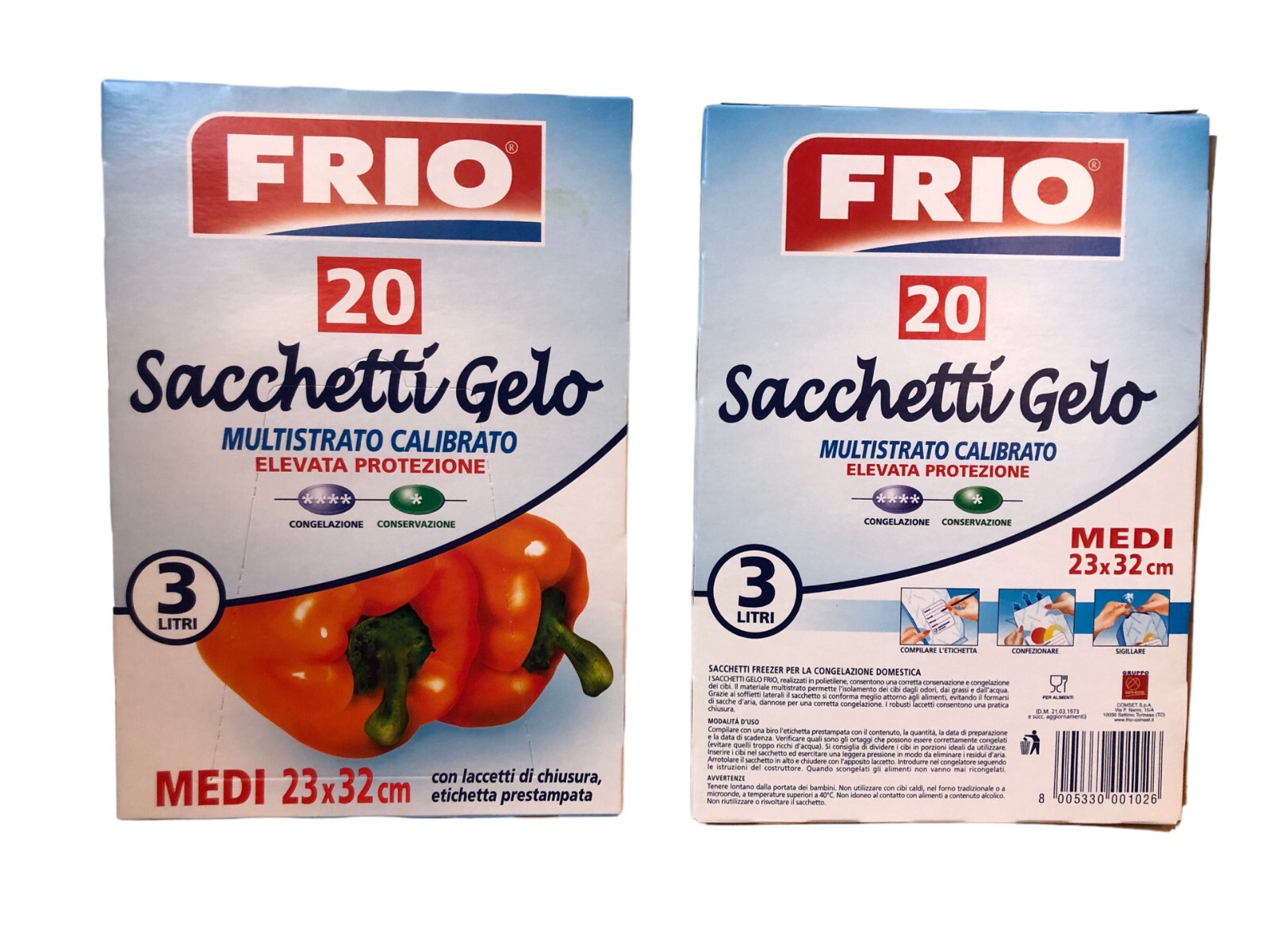 SACCHETTI  GELO FRIGO FREEZER CONFEZIONE DA 20 PER ALIMENTI CM 23 X 32 LITRI 3