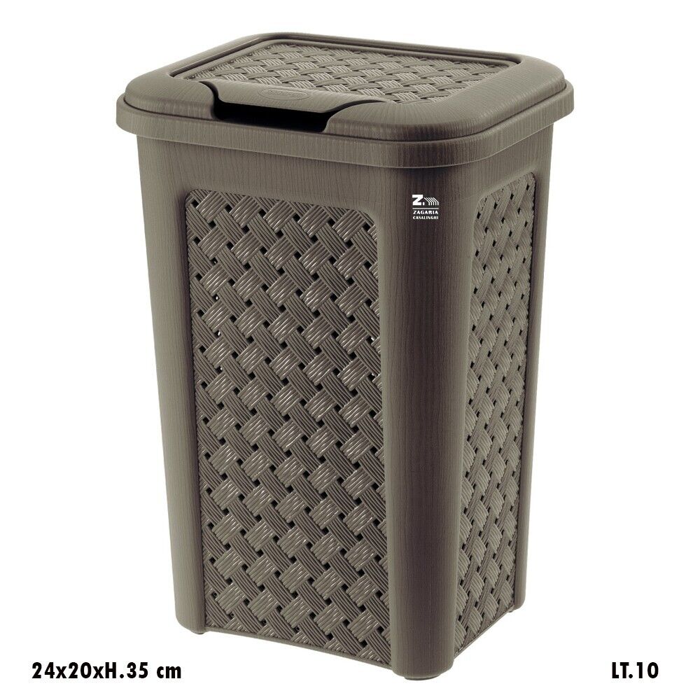 PATTUMIERA DA BAGNO ARIANNA LT. 10 IN PLASTICA COLORE WENGE' CON COPERCHIO