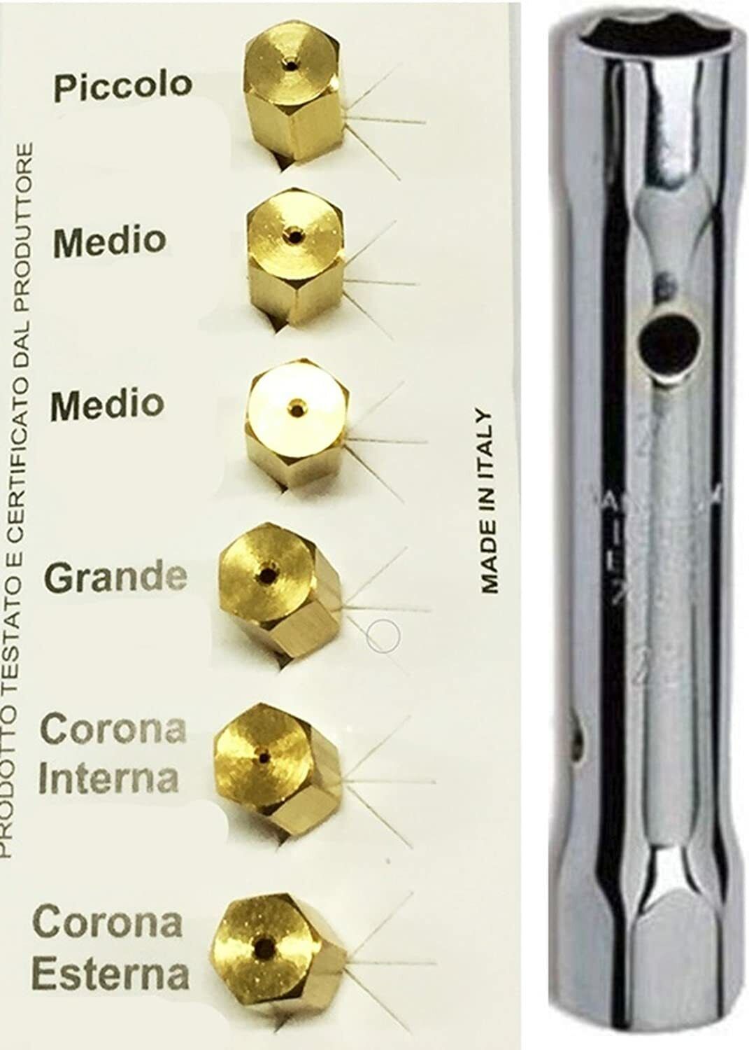 6 UGELLI UNIVERSALI A GAS BOMBOLA GPL CUCINE GAS + CHIAVE A TUBO 6/7 2 MEDI