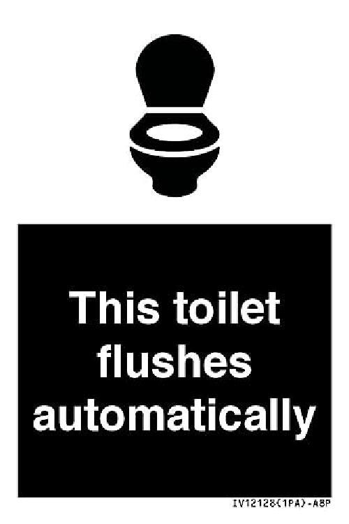 Cartello "This toilet flushes automatically sign", 50 x 75 mm, A8P