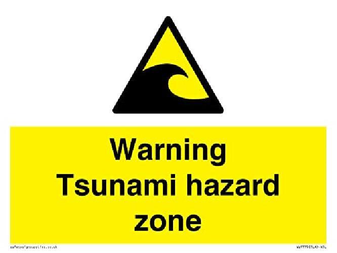 Warning Tsunami Hazard Zone Sign - 200 x 150 mm - A5L