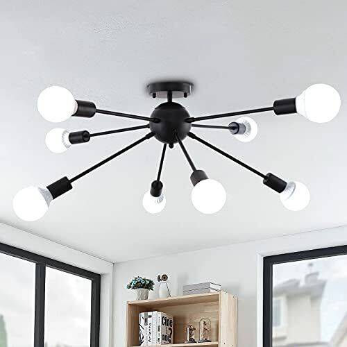 ASHUAQI Sputnik Lampadario a 8 luci Sputnik nero Lampadario nero (d5o)