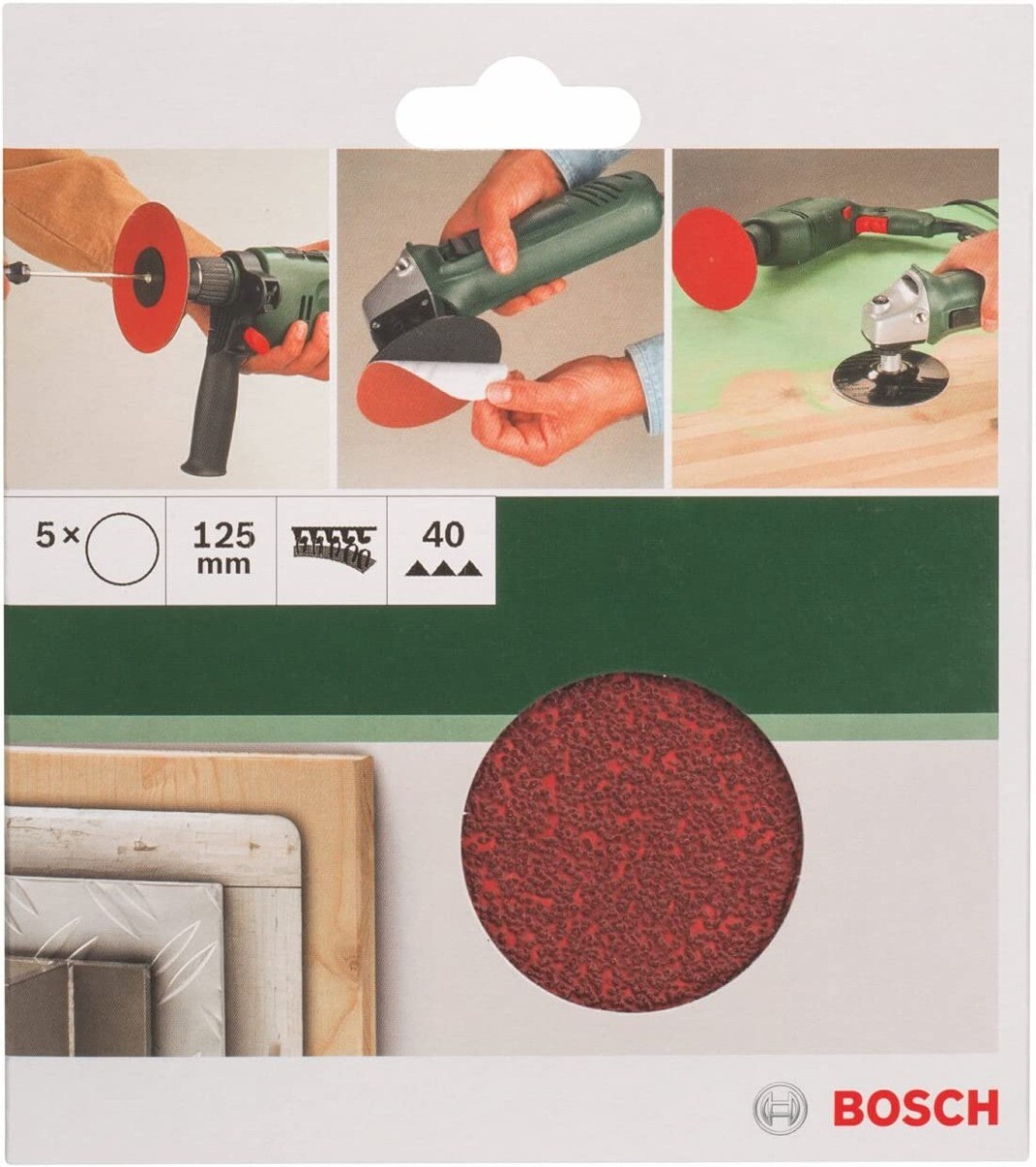 BOSCH - 5 FOGLI ABRASIVI PER SMERIGLIATRICE E TRAPANO REDWOOD 125MM GRANA 40