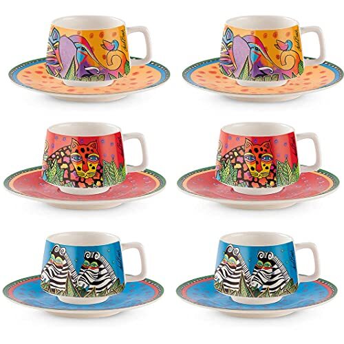Egan Servizio da 6 Tazzine da Caffè con Piattino in Porcellana Laurel Burch ml.9