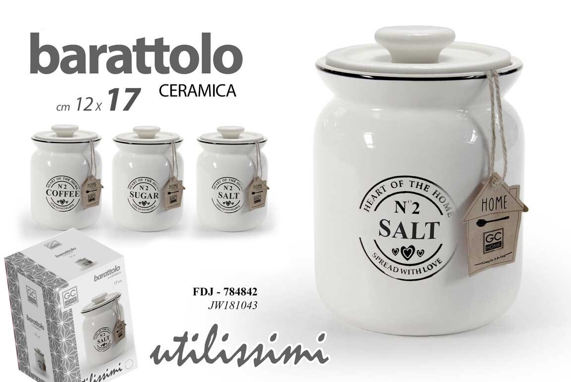 TRIS BARATTOLI SET SALE-ZUCCHERO-CAFFE' IN CERAMICA 12*17 CM ERMETICI FDJ-784842