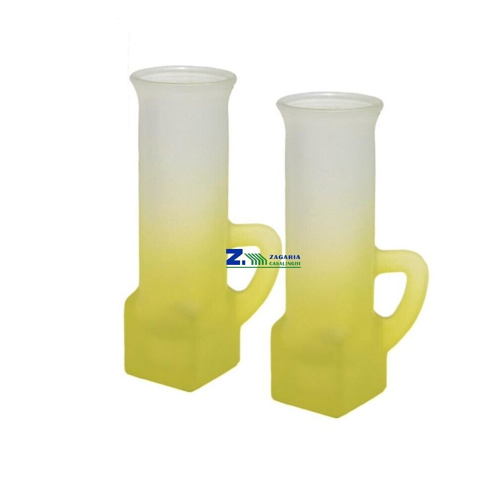 SET 6 BICCHIERI BICCHIERINI IN VETRO GIALLO SATINATO PER VODKA LIMONCELLO