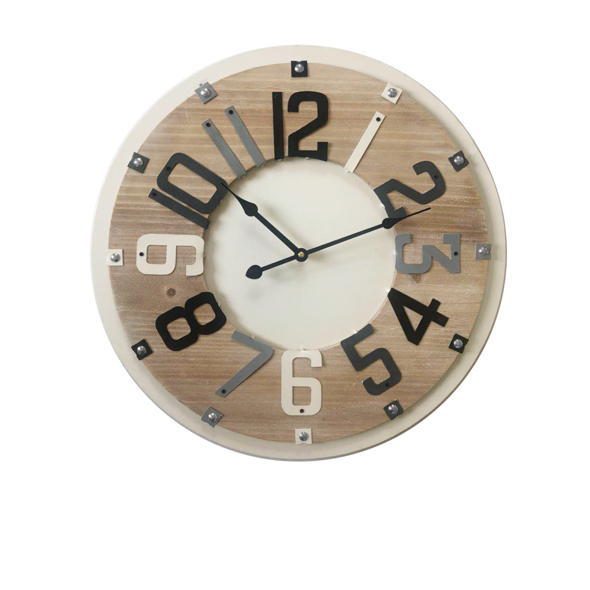Mobili Rebecca Orologio Arredo Rotondo Beige Legno Industrial 50x50x4,5