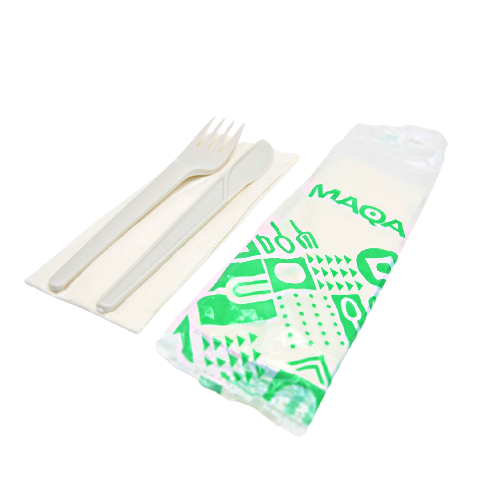 Bis posate bio Forchetta e coltello imbustato singolarmente con tovagliolo 20pz