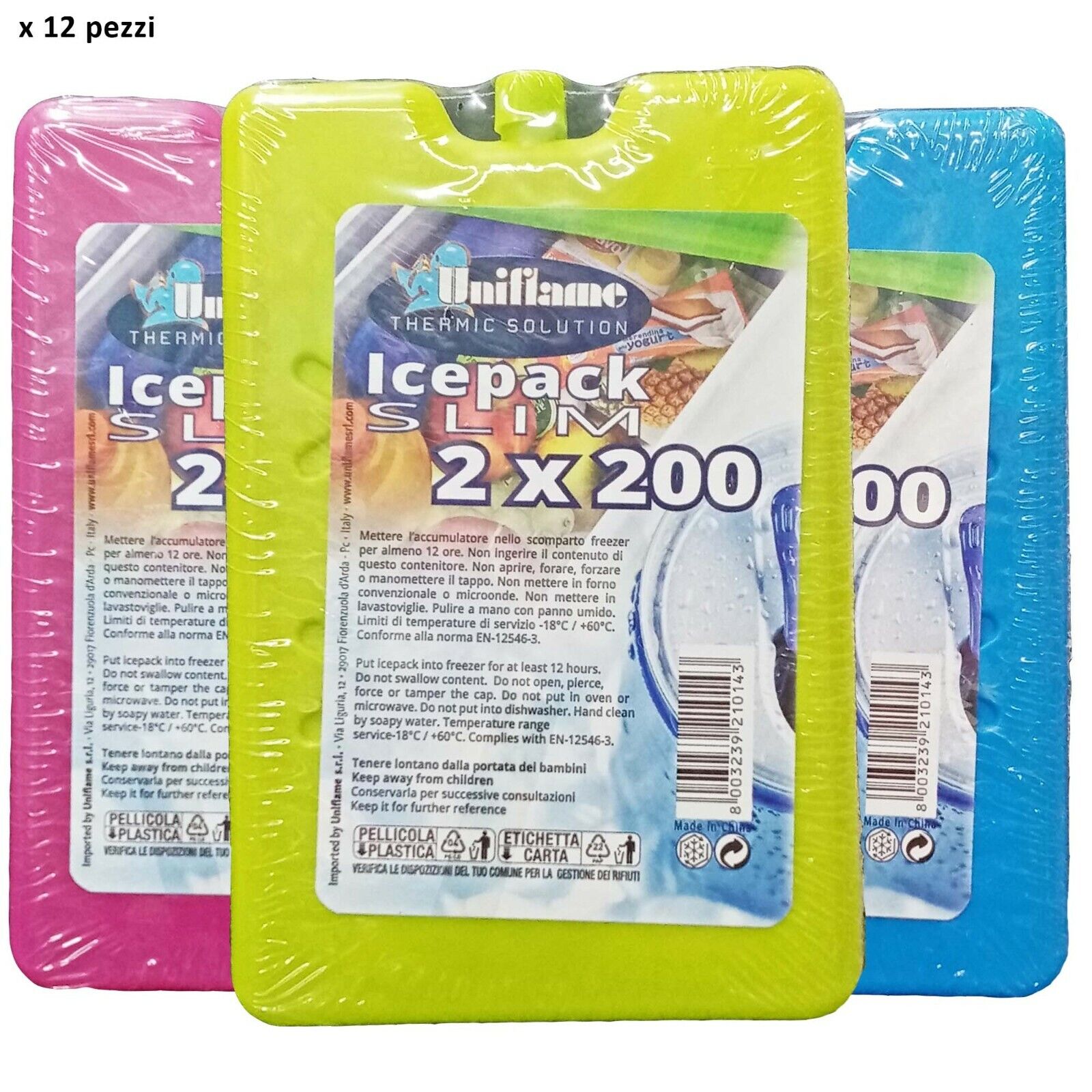 12 pezzi UNIFLAME ICEPACK SLIM mattonella placca ghiaccio borsa termica 200gr