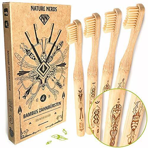 Nature Nerds - Set di spazzolini da denti in bambù (confezione da 4) / (J8c)