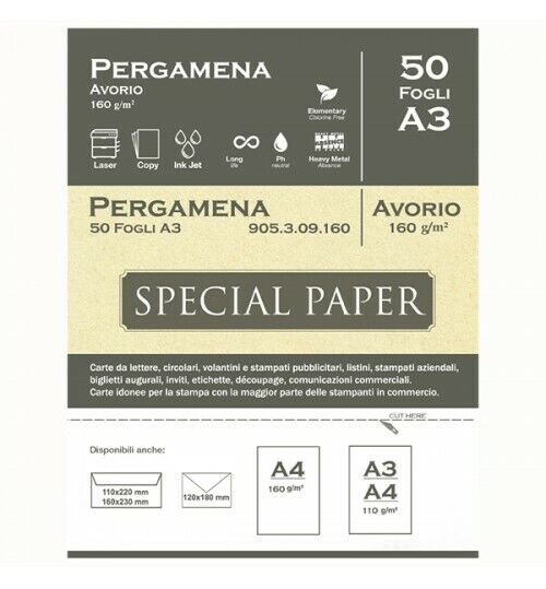 Carta Bapi Pergamena Avorio A3 160gr. 50 Pz.