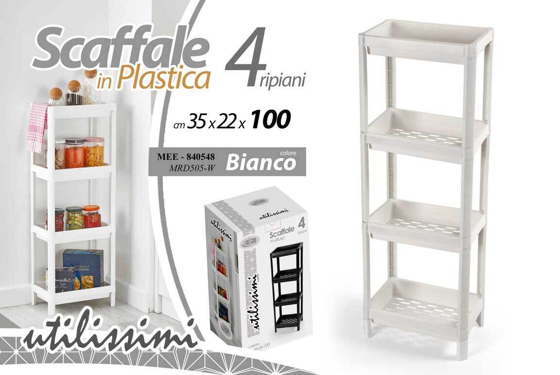 SCAFFALE MOBILE PORTAOGGETTI 4 RIPIANI CUCINA BAGNO INGRESSO BIANCO 100*36*23 cm
