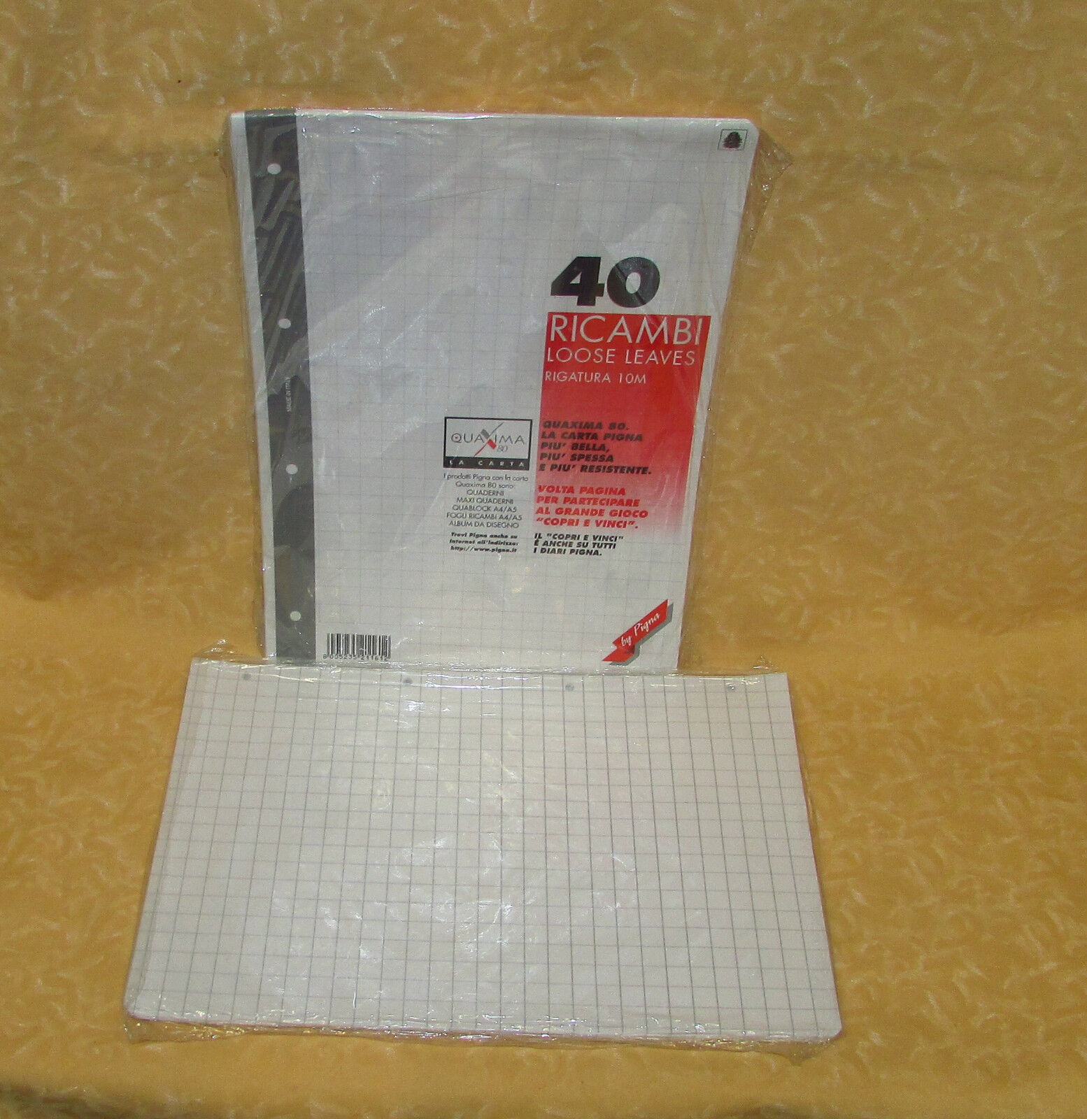 RICAMBI 10mm 40 FOGLI BIANCHI A4 PER COPERTINE AD ANELLI A QUADRETTI  cod.20088