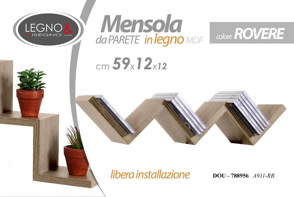 MENSOLA DA PARETE Moderna Design Zig Zag SCAFFALE MURO 3 Ripiani LEGNO ROVERE SB
