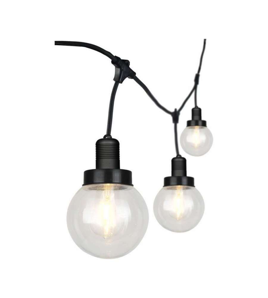 Catenaria 3mt per 6 lampadine LED  E27 Con Diffusori trasparenti IP65 Colore ner