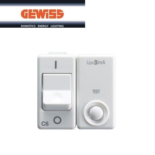 DIFFERENZIALE MAGNETOTERMICO 6A 30MA GEWISS SYSTEM WHITE GW20448