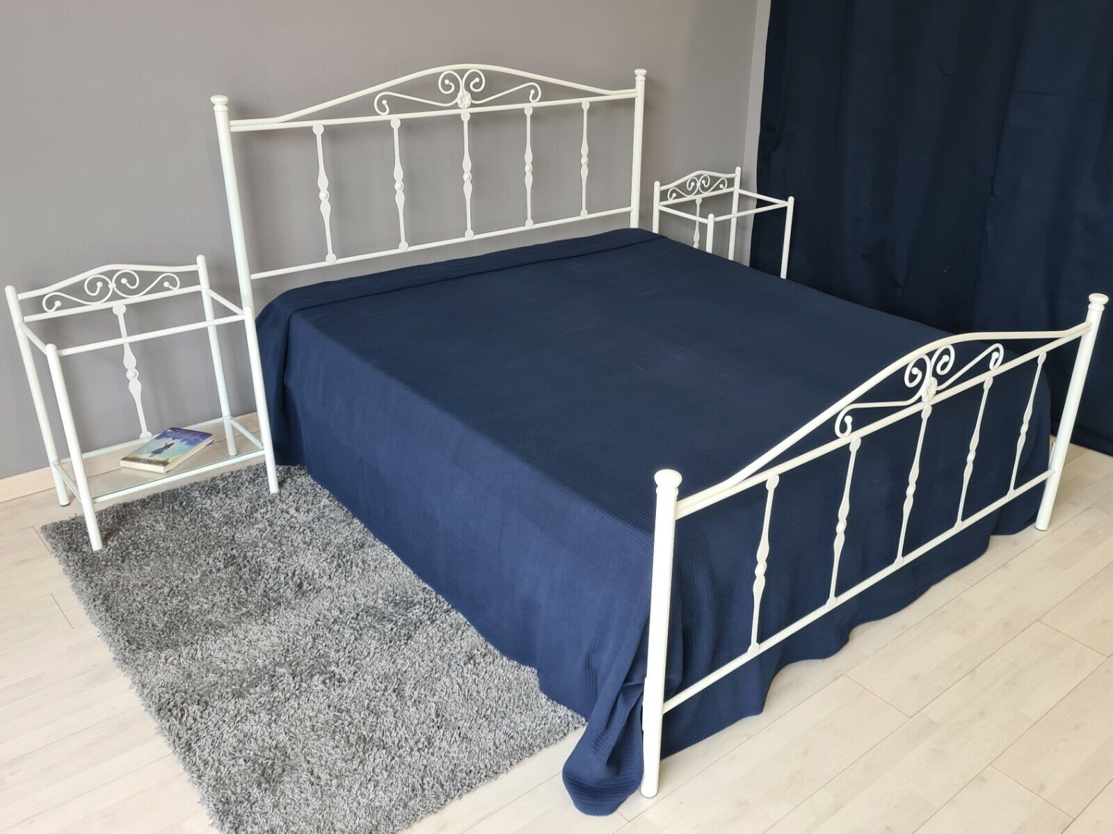 Letto in ferro battuto matrimoniale Damasco bianco opaco satinato