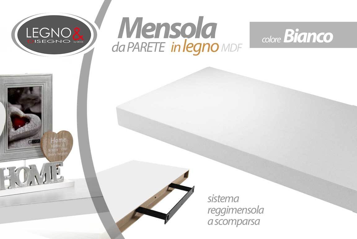Mensola da Parete Pensile LEGNO + STAFFA MODERNO CLASSICO BIANCA 40*25*4 CM
