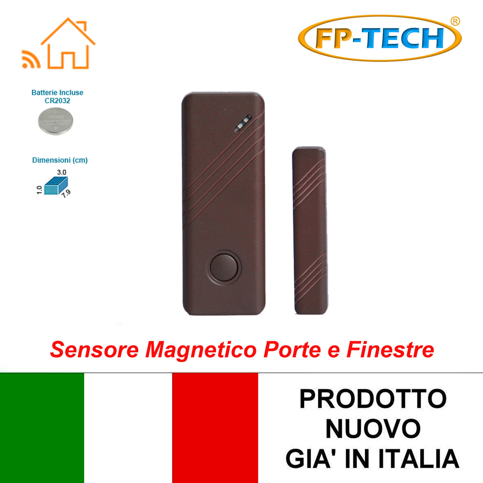 SENSORE MAGNETICO MARRONE PORTE E FINESTRE WIRELESS PER ANTIFURTO CASA WIFI