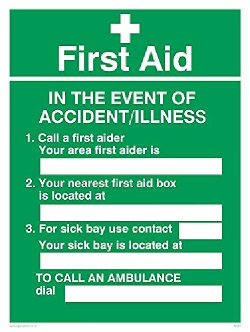 Confezione da 5 – First Aid In The Event Of Incident Sign – 150 x 200 mm – A5P