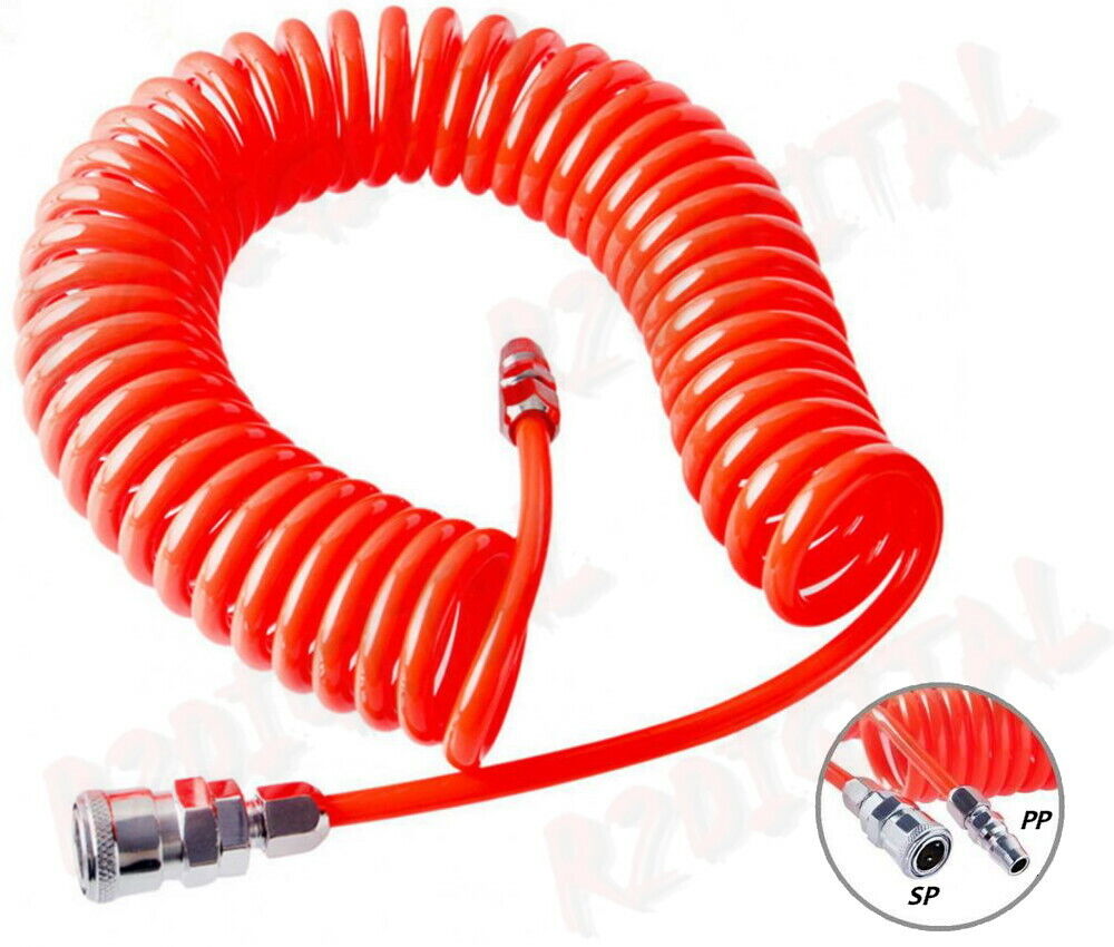 TUBO SPIRALE 8 Mt ARIA COMPRESSA UNIVERSALE INNESTO RAPIDO per COMPRESSORE 8x5mm
