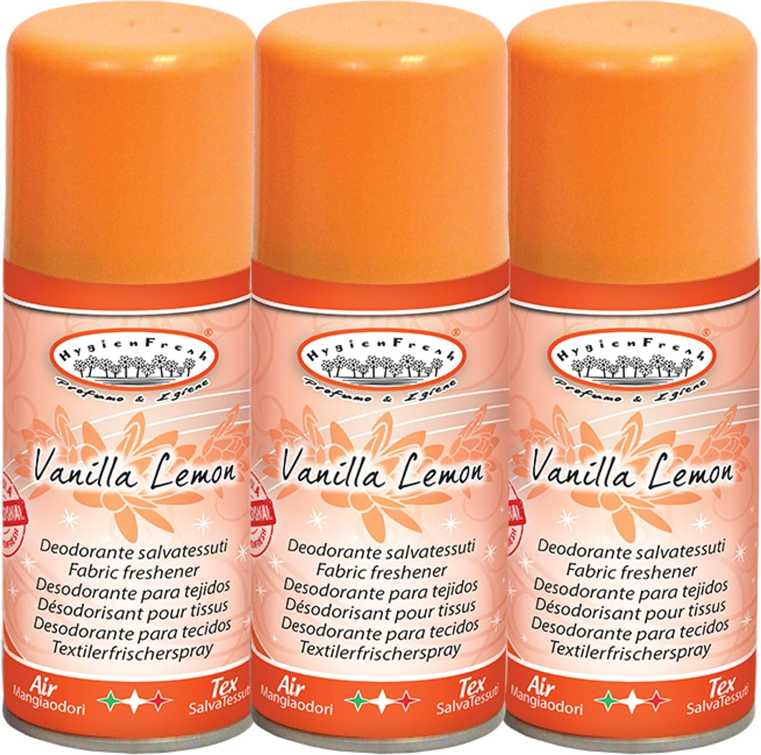 3 X HYGIEN FRESH Spray Deodorante Salva Tessuti e Ambiente VANILLA LEMON 150 ML