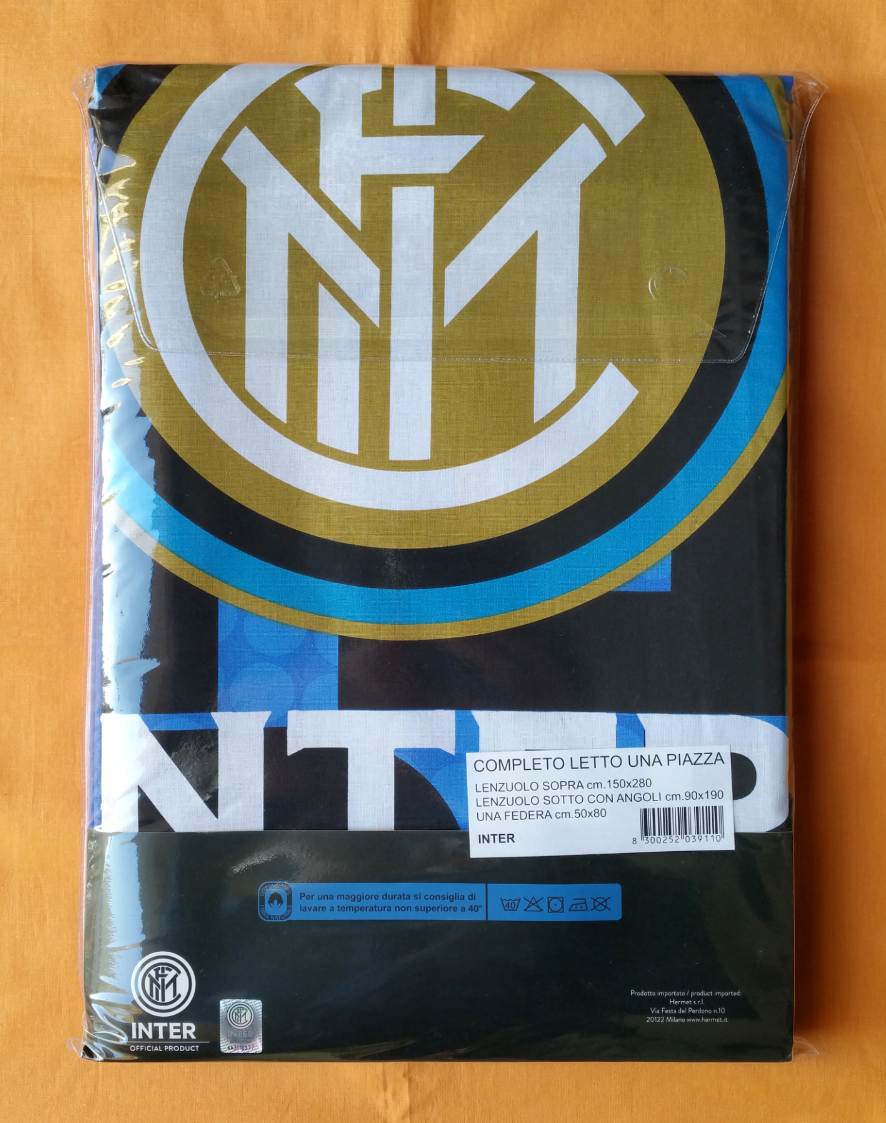 COMPLETO LENZUOLA F.C. INTER UFFICIALE 1 PIAZZA/SINGOLO 100% COTONE