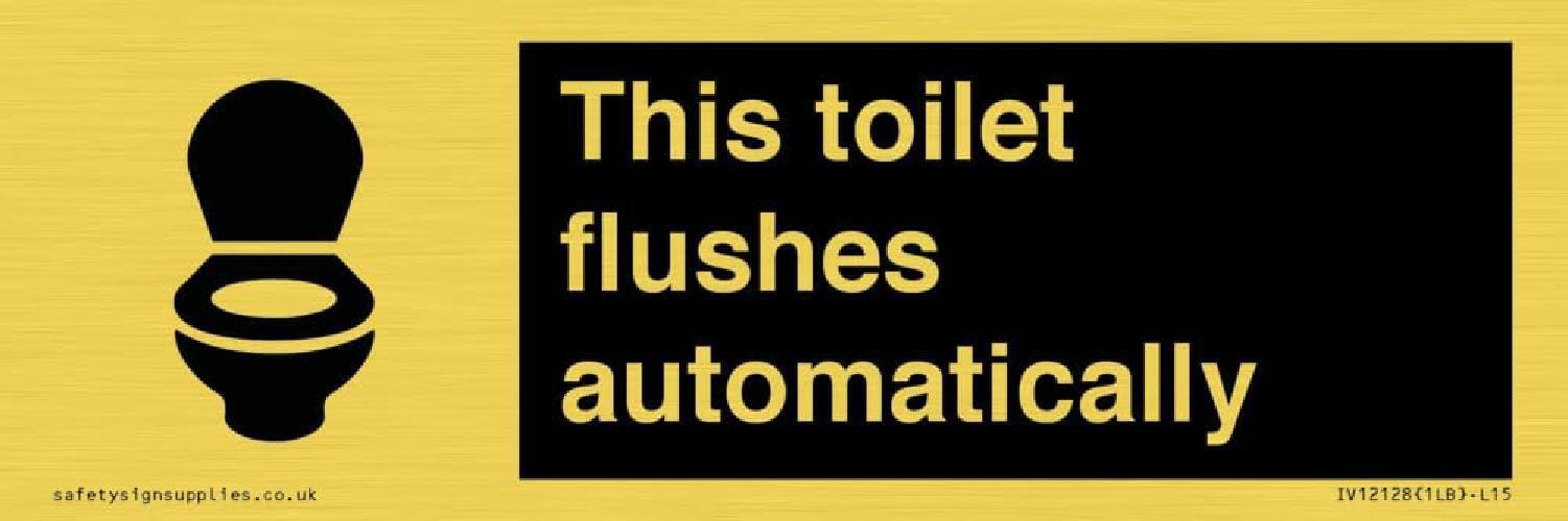 Cartello "This toilet flushes automatically sign", 150 x 50 mm, L15