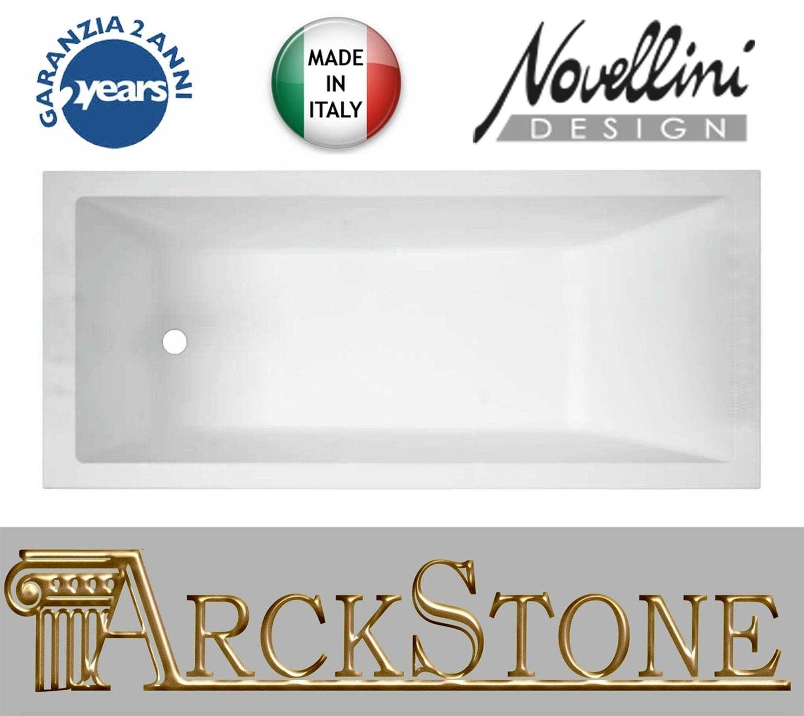 Vasca Bagno Rettangolare Squadrata Novellini Calos 2.0 Standard Incasso 180x80cm