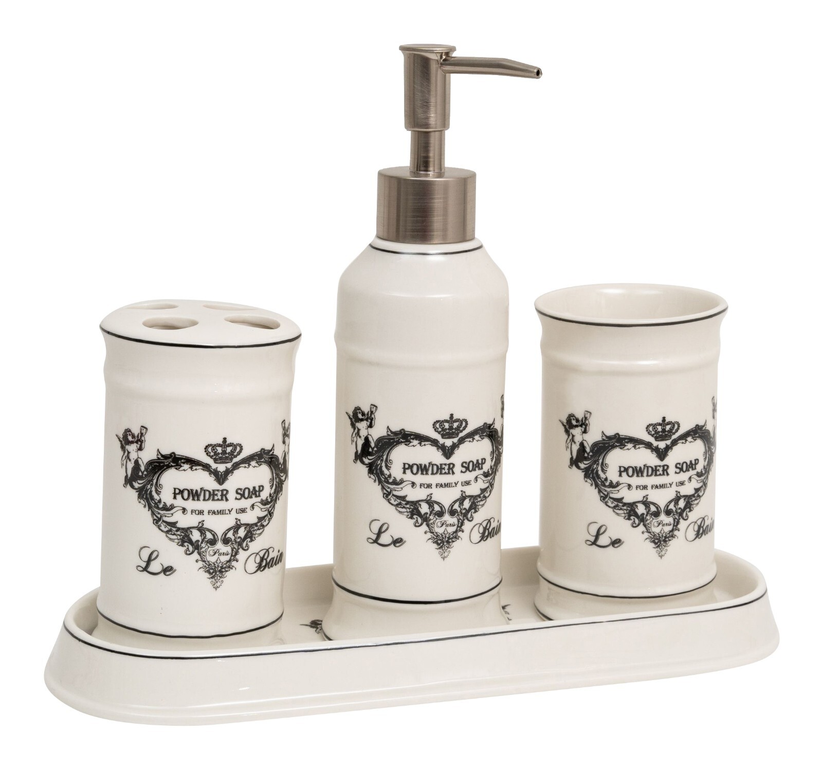 Set bagno 4 pezzi in porcellana Porta Sapone Saponetta Spazzolino Bicchiere