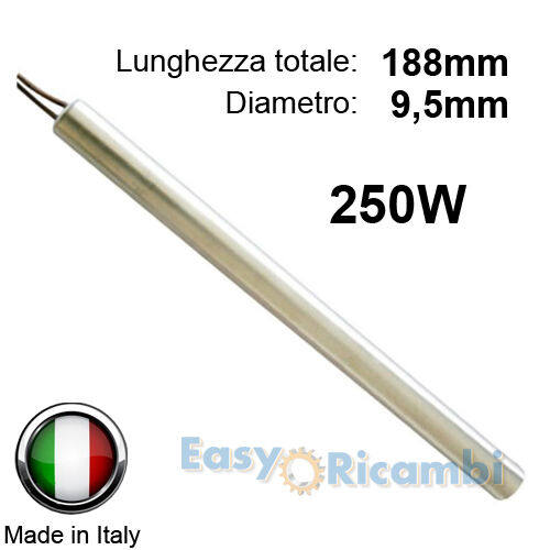 CANDELETTA ACCENSIONE STUFA PELLET RESISTENZA 250W 188mm 9,5mm PRISMA