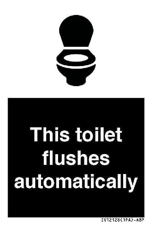 Cartello "This toilet flushes automatically sign", 50 x 75 mm, A8P