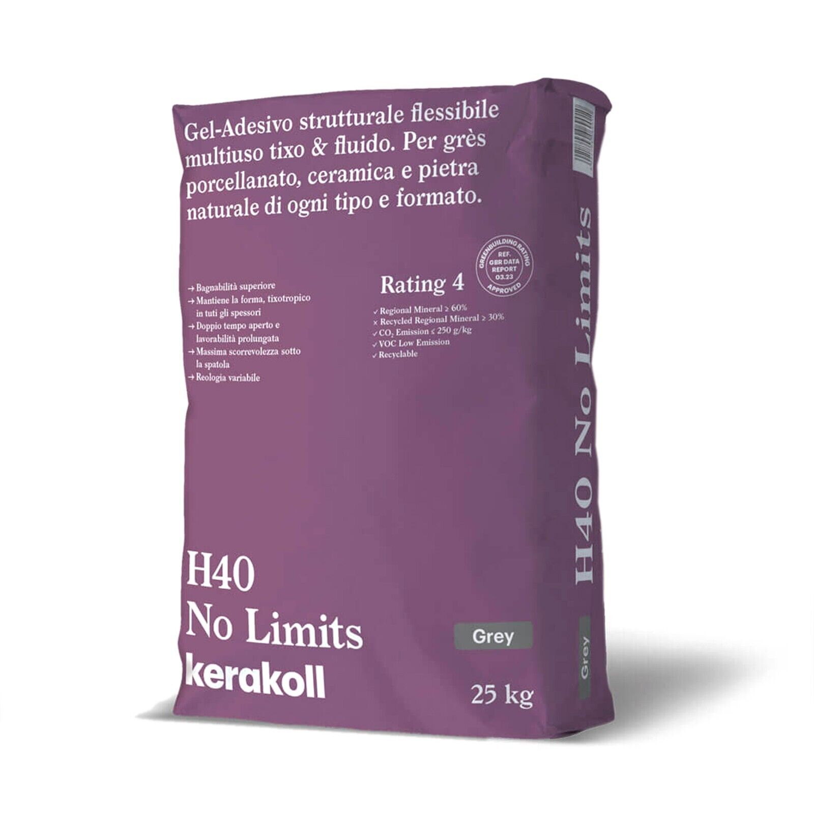 Kerakoll H40 NO LIMITS colla adesivo flessibile multiuso piastrelle 25 KG grigio