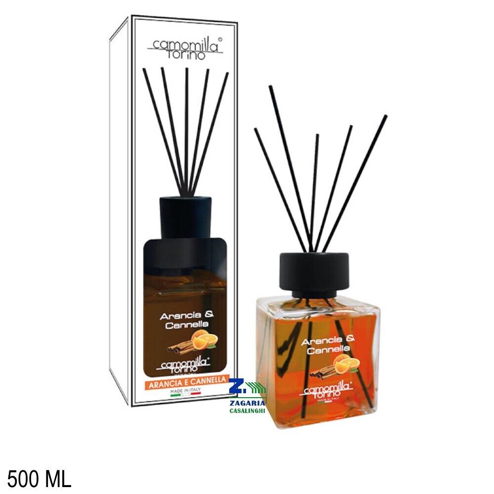 PROFUMO DIFFUSORE X AMBIENTE 500 ML C/ BASTONCINI FRAGRANZA ARANCIA E CANNELLA