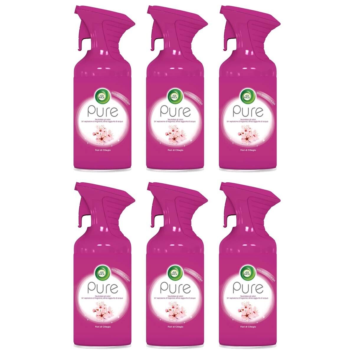 6pz Air Wick Pure Fiori di Ciliegio deodorante ambiente spray senza acqua 250ml