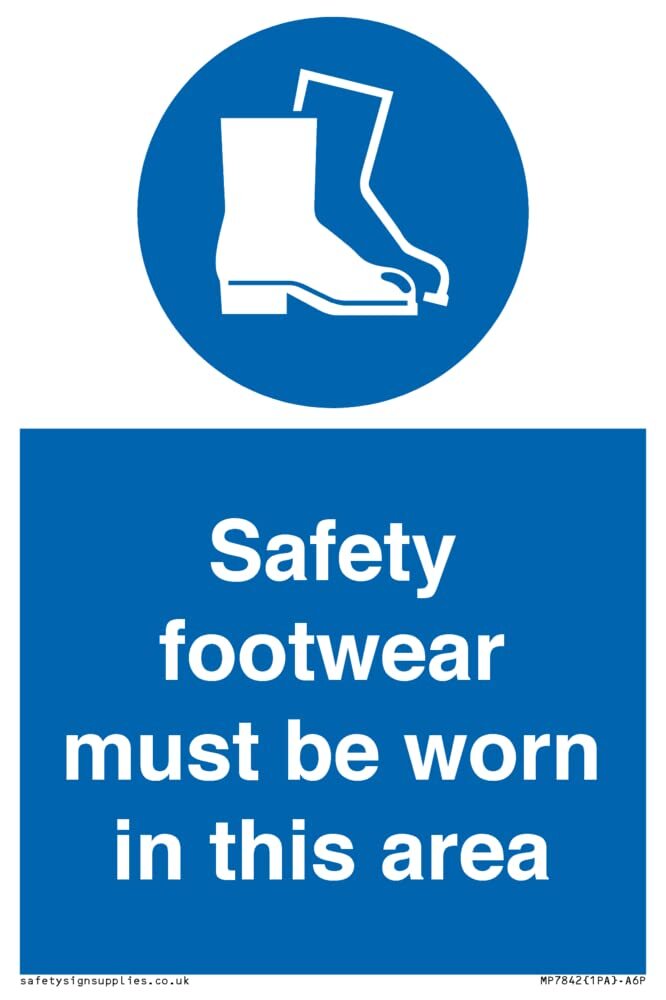 Cartello "Safety footwear must be worn in this area" – 100 x 150 mm – A6P