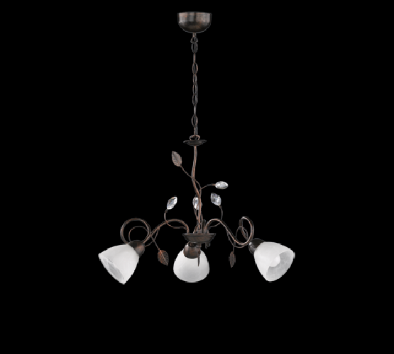 Lampadario Classico 3 Luci Ruggine Vetro Foglie Gemme Traditio GD Trio