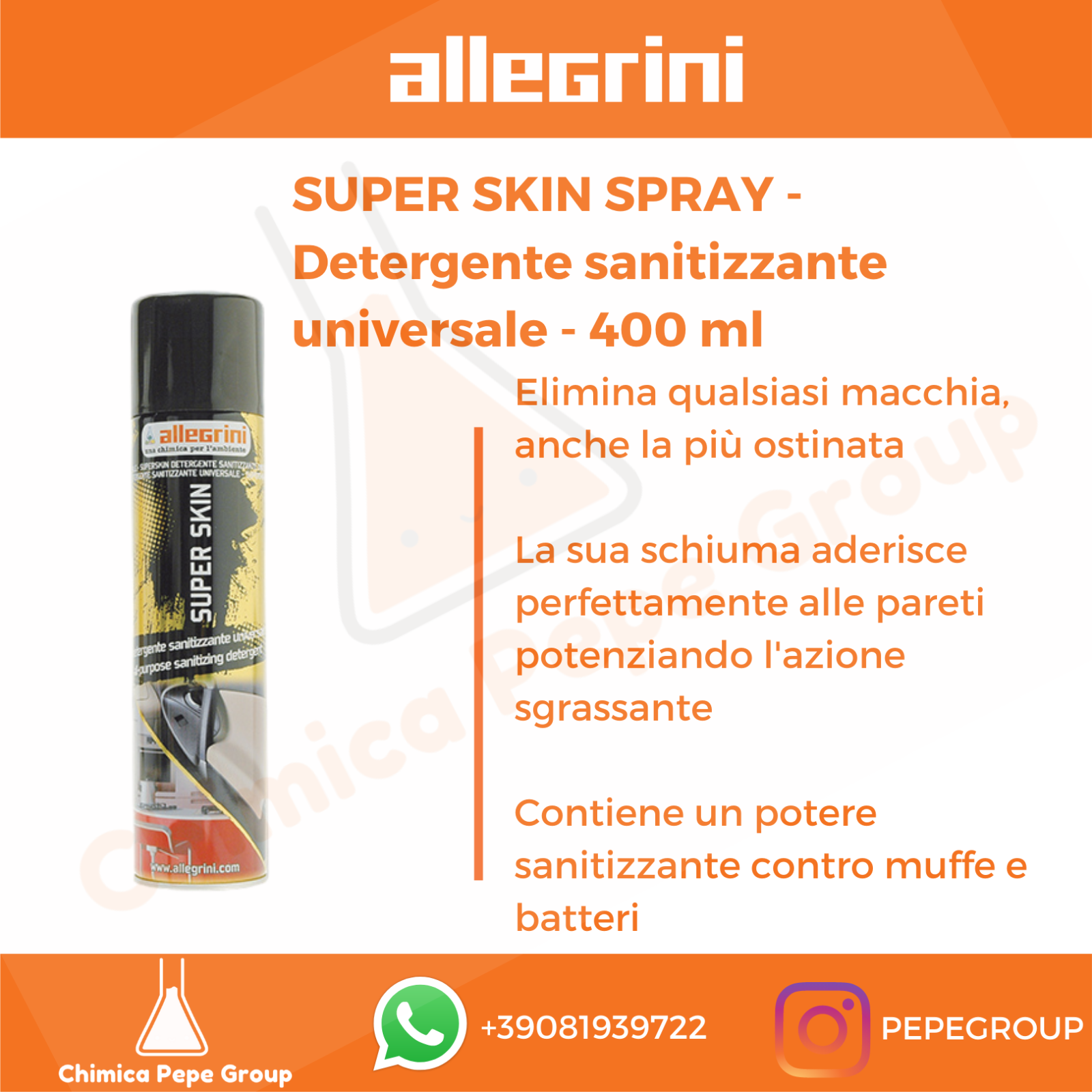 SUPER SKIN SPRAY 400ml Allegrini - DETERGENTE SPRAY SANITIZZANTE UNIVERSALE