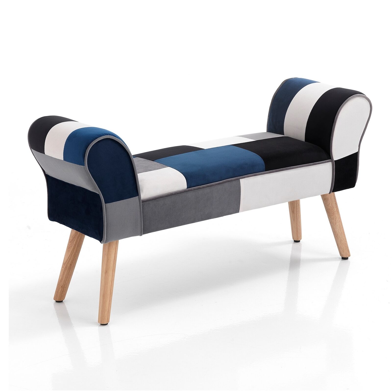 PANCA LIAM BLUE RIVESTITA IN TESSUTO PATCHWORK GAMBE ROVERE ORESTE LUCHETTA