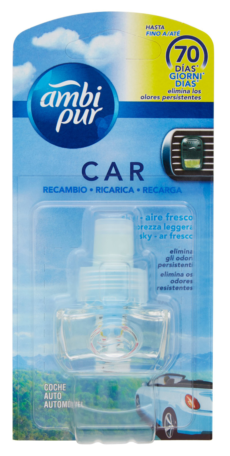 2x Ambi-Pur Auto Deodorante Bocchetta Ricambio Sky Made In Italy